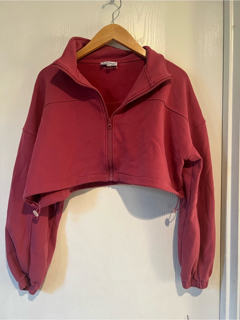 Gold Hinge Misty Cinched Zip-Up Jacket Pink Crop Drawstring Super Soft Women S